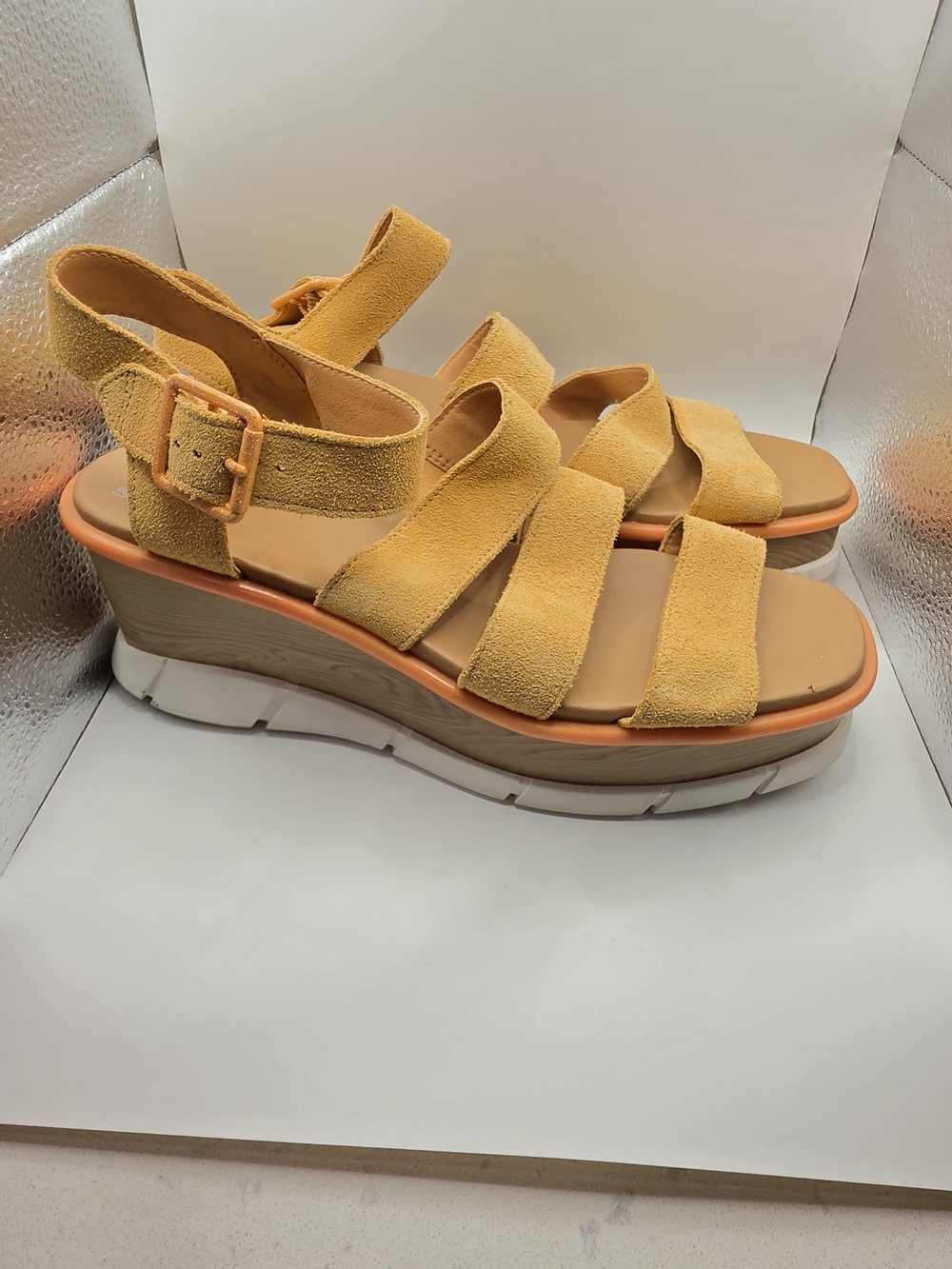 Sorel Yellow Suede Strappy Wedge Sandals